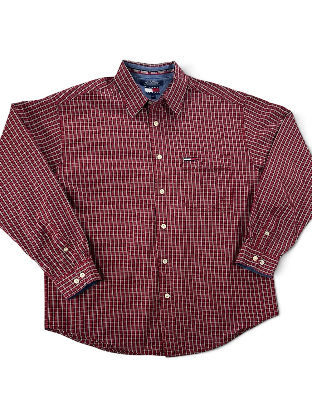 Tommy Hilfiger Men’s L Red Plaid Long-Sleeve Button-Down Shirt